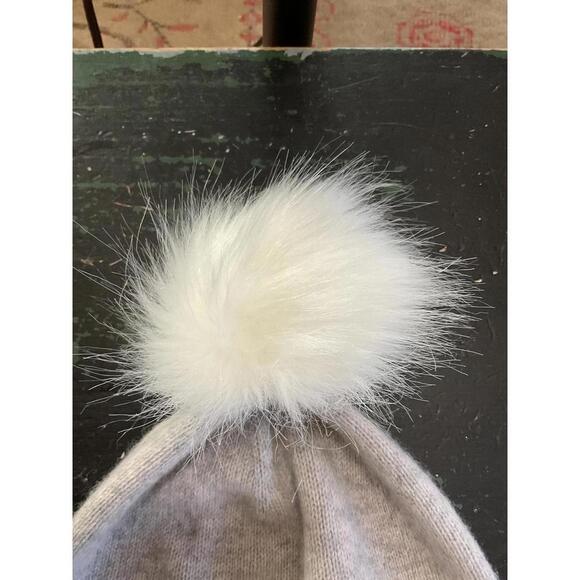 Tahari Cashmere Grey Beanie with Fluffy White Pom Pom main image 5